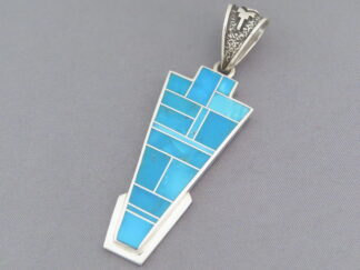 Turquoise Jewelry - Larger Turquoise Inlay Pendant by Native American Indian jeweler, Tim Charlie $495- FOR SALE