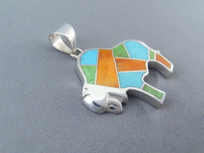 Colorful Multi-Stone Inlay BISON Pendant