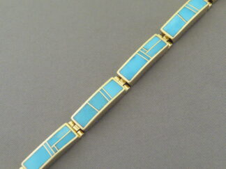 14kt Gold & Turquoise Inlay Link Bracelet (Wider)