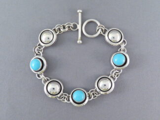 Sleeping Beauty Turquoise & Sterling Silver Link Bracelet by Native American Jewelry Artist, Artie Yellowhorse $425- FOR SALE