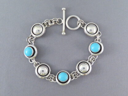 Sleeping Beauty Turquoise & Sterling Silver Link Bracelet by Artie Yellowhorse