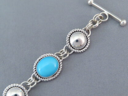 Sterling Silver with Sleeping Beauty Turquoise Link Bracelet by Artie Yellowhorse