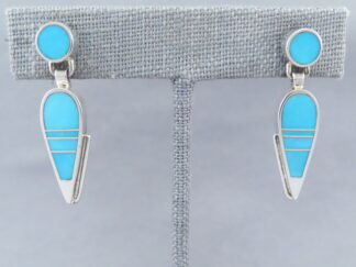 Shop Turquoise Jewelry - Dangling Post Turquoise Inlay Earrings by Navajo Indian jeweler, Delphine Benally $198- FOR SALE