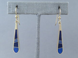 Gold Earrings with Lapis Inlay (Long & Dangling)