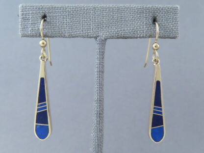 Gold Earrings with Lapis Inlay (Long & Dangling)