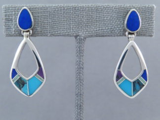Inlay Jewelry - Inlaid Multi-Stone Earrings (open-drops) by Native American jeweler, Peterson Chee $245- FOR SALE