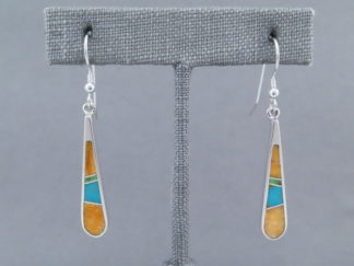Inlaid Jewelry - Long Colorful Multi-Stone Inlay Earrings by Native American jeweler, Tim Charlie $160- FOR SALE