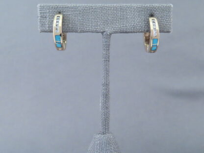 Gold Earrings with Turquoise & Diamonds