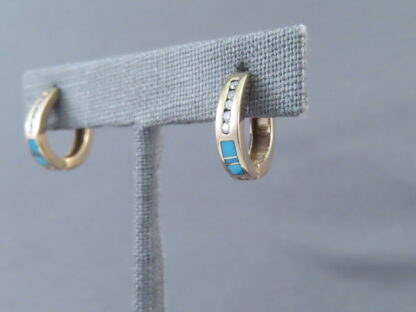 Gold Earrings with Turquoise & Diamonds