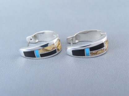 Multi-Stone Inlay Earrings (Huggies) Featuring Turquoise