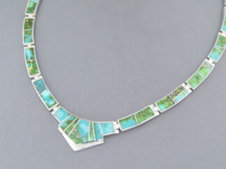 Shop Turquoise Jewelry - Green Sonoran Gold Turquoise Inlay Necklace by Native American jeweler, Tim Charlie $1,400- FOR SALE