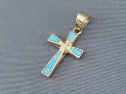 14kt Gold Turquoise Inlay Cross Pendant