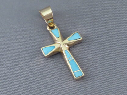 14kt Gold Turquoise Inlay Cross Pendant