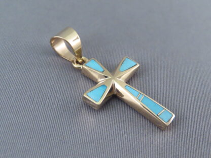 14kt Gold Turquoise Inlay Cross Pendant