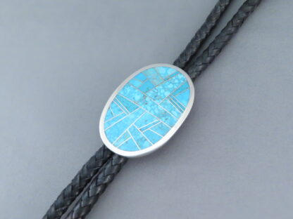 Oval Bolo Tie with Turquoise Inlay