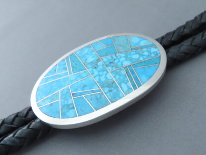 Oval Bolo Tie with Turquoise Inlay