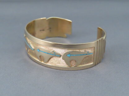 14kt Gold Bracelet by Robert Taylor – ‘BEAR’ Bracelet with Turquoise Inlay
