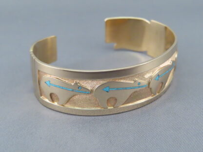 14kt Gold Bracelet by Robert Taylor – ‘BEAR’ Bracelet with Turquoise Inlay