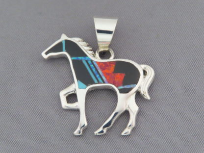 Opal & Black Jade Inlay HORSE Pendant