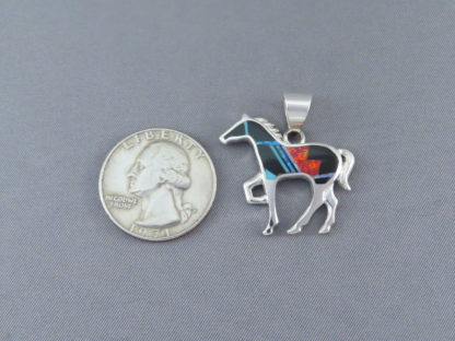 Opal & Black Jade Inlay HORSE Pendant