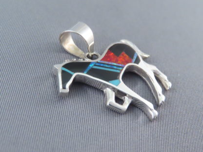 Opal & Black Jade Inlay HORSE Pendant