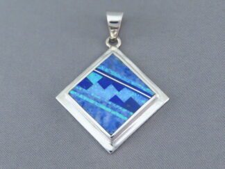 Shop Inlaid Jewelry - Lapis & Opal Inlay Pendant (diamond-shaped) by Native American jeweler, Tim Charlie FOR SALE $325-