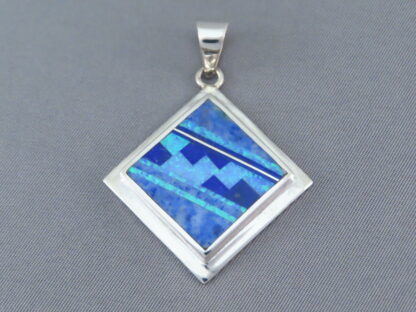 Lapis & Opal Inlay Pendant (Diamond-Shaped)