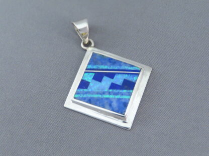 Lapis & Opal Inlay Pendant (Diamond-Shaped)