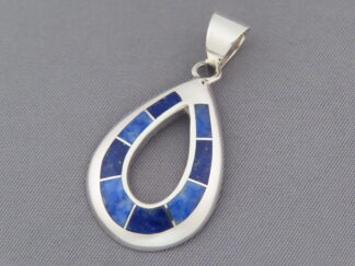 Shop Native American Jewelry - Lapis Inlay Pendant (open-drop) by Navajo Indian jeweler, Tim Charlie $165- FOR SALE
