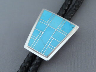 Native American Jewelry - Smaller Turquoise Inlay Bolo Tie by Navajo jeweler, Peterson Chee FOR SALE $560-