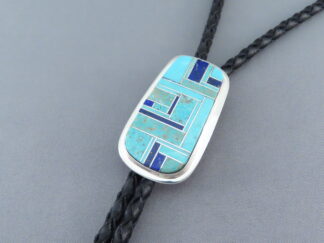 Shop Native American Jewelry - Inlaid Bolo Tie by Navajo Indian jeweler, Tommy Jackson $425- FOR SALE