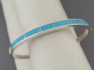 Shop Turquoise Jewelry - Narrow Turquoise Inlay Bracelet Cuff by Native American jeweler, Tim Charlie FOR SALE $310-