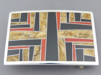 Multi-Stone Inlay Belt Buckle Featuring Coral