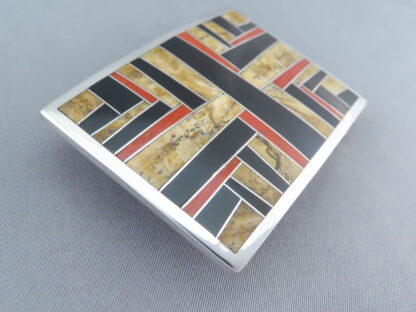 Multi-Stone Inlay Belt Buckle Featuring Coral