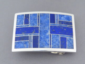 Shop Inlaid Buckle - Lapis Inlay Belt Buckle by Native American (Navajo) jewelry artist, Charles Willie FOR SALE $595-