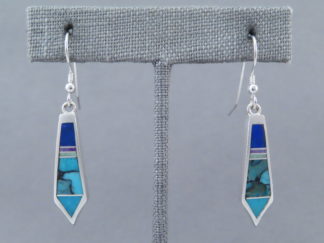 Inlay Jewelry - Long Dangling Inlaid Multi-Stone Earrings by Native American jeweler, Charles Willie FOR SALE $175-