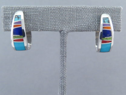 Multi-Color Inlay ‘Huggies’ Earrings