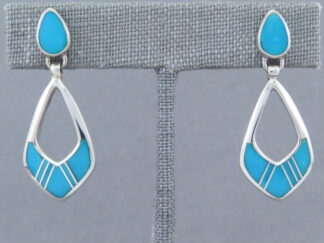 Buy Turquoise Jewelry - Turquoise Inlay Earrings (open drops) by Native American jeweler, Peterson Chee FOR SALE $230-