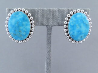 Shop Turquoise Jewelry - Larger Kingman Turquoise Earrings (posts) by Native American jeweler, Artie Yellowhorse FOR SALE $425-