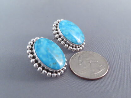 Kingman Turquoise & Sterling Silver Earrings by Artie Yellowhorse