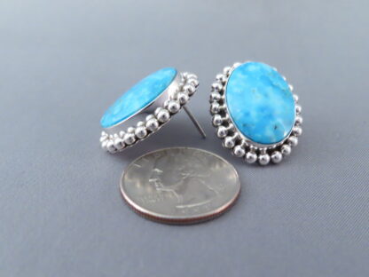 Kingman Turquoise & Sterling Silver Earrings by Artie Yellowhorse