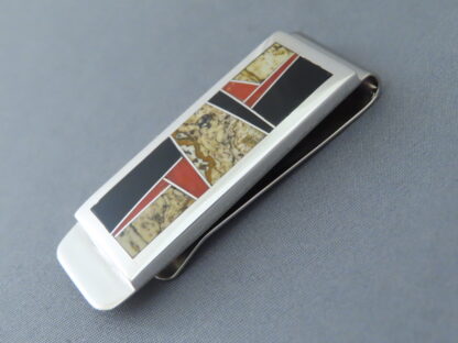 Multi-Stone Inlay Money Clip with Coral