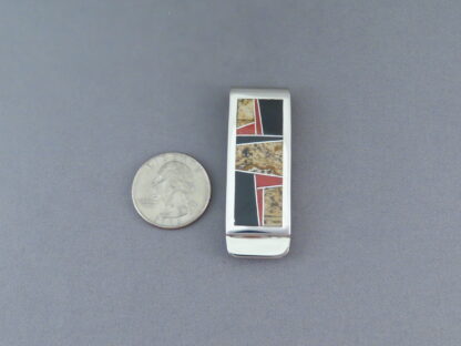 Multi-Stone Inlay Money Clip with Coral