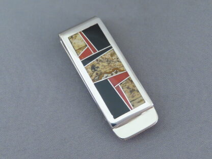 Multi-Stone Inlay Money Clip with Coral