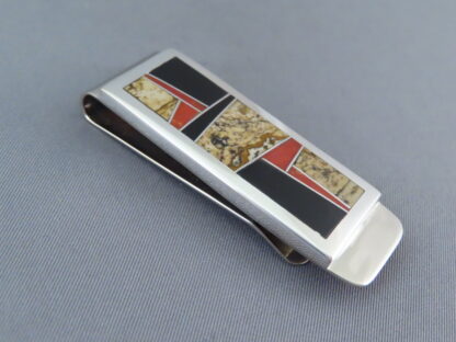 Multi-Stone Inlay Money Clip with Coral