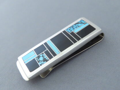 Black Jade & Turquoise Inlay Money Clip