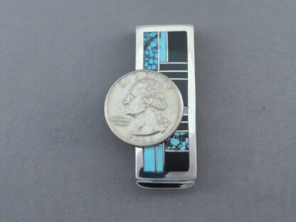 Black Jade & Turquoise Inlay Money Clip