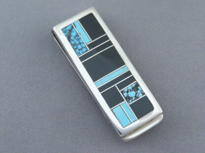 Black Jade & Turquoise Inlay Money Clip