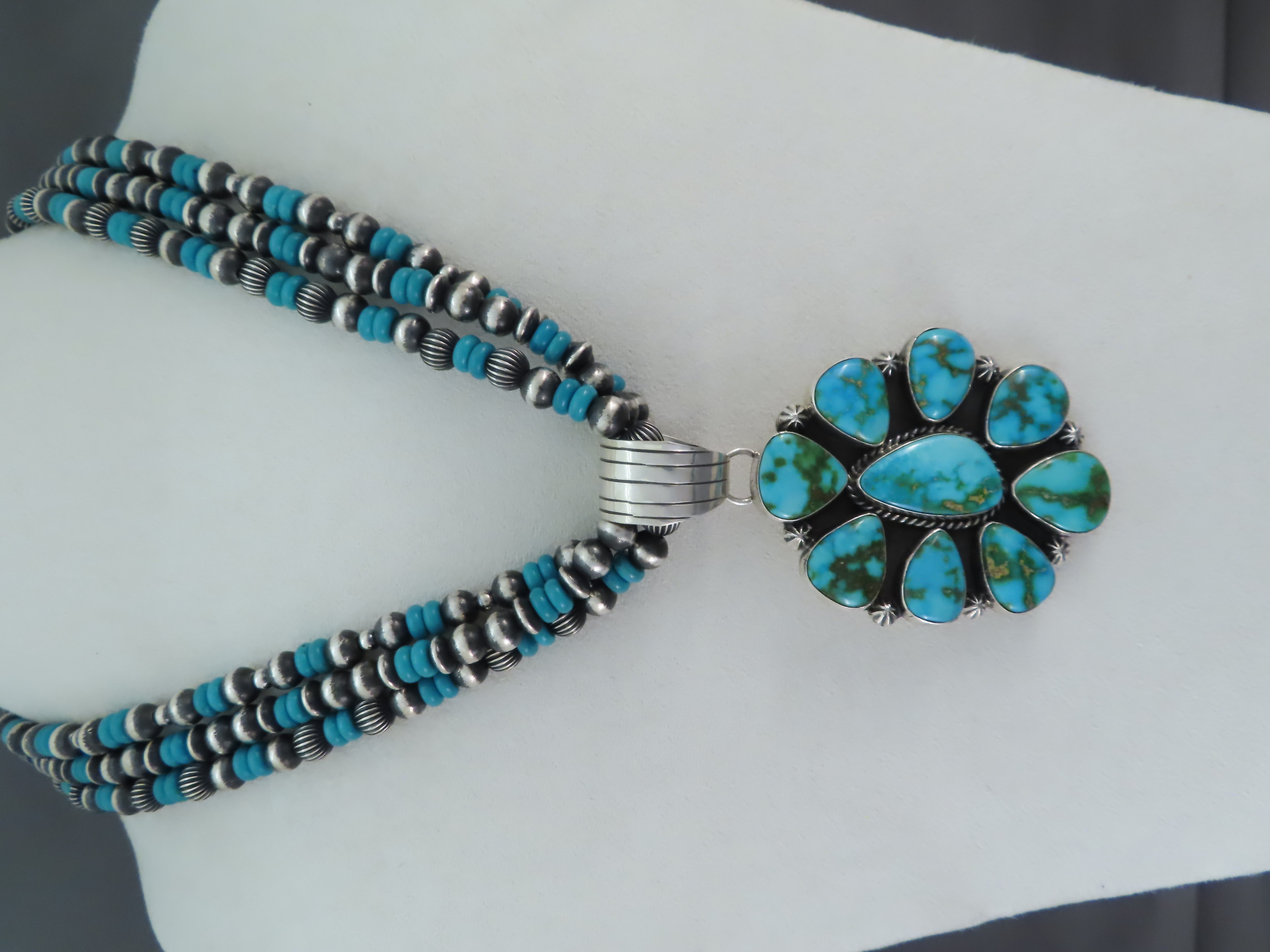 Shop Turquoise Jewelry - Sonoran Gold Turquoise Pendant Necklace by Navajo Indian jeweler, Linda Yazzie $2,100- FOR SALE
