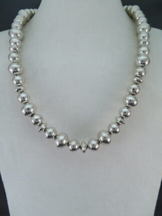 Polished Sterling Silver Bead “Navajo Pearls” Necklace by Al Joe